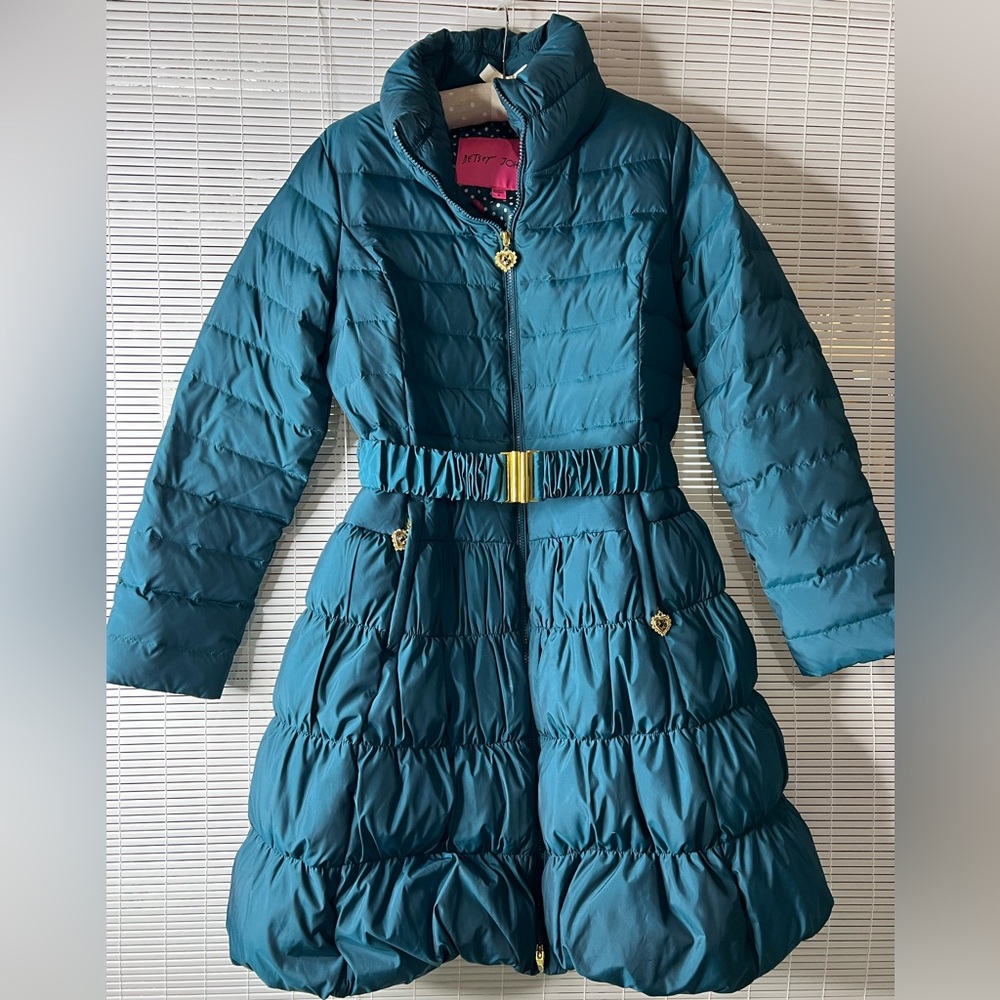 Betsey Johnson Teal Quilted Puffer Coat with Belt
